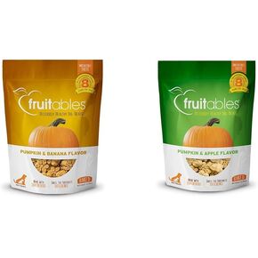 Bundle of Fruitables Baked Dog Treats Pumpkin & Banana Flavor 7 Oz + Fruitables Baked Dog Treats Pumpkin & Apple Flavor 7 Oz - Low Calorie Training Treats for Dogs - Free of Wheat, Corn and Soy