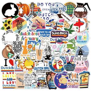 52Pcs Dutch Bros Stickers Pack, Aesthetic Vinyl Waterproof Decals for Water Bottle,Laptop,Phone,Skateboard,Scrapbooking,Bumper Decor for Kids Teens Adults Fans for Party Supply Decor