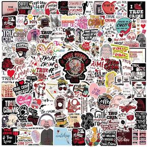 128pcs حزمة ملصقات الجريمة الحقيقية ، شارات ملصقات مقاومة للماء للفيروس