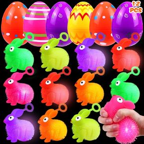 Joicee 12 Pack Jumbo Easter Eggs مملوءة بأرنب أكبر كرات LED LED SHOPER ， تضيء يتوهج كرات الحسية الحسية التغذية تململ ألعاب الأطفال