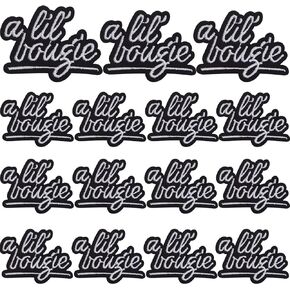 15pcs A Lil' Bougie Iron On Patches Black and White Letters Words Embroidered Sew on Emblem Appliques Funny Hat Patch for DIY T-Shirts Clothes Jeans Jackets Bags Craft Decor