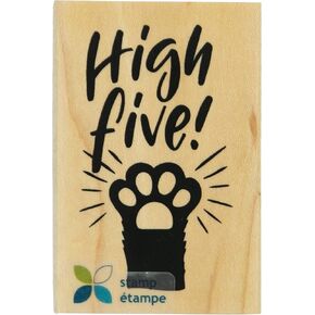 Momenta High Five Cat Dog Paw Print Red Rubber Wood Mounted Stamp