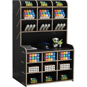 Marbrasse Upgraded Wooden Pencil Holder, Pen Organizer, Easy Assembly Art Supply Desktop Stationary Organizer Caddy (Black)