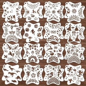 Face Paint Stencils, 16 Reusable Facial Painting Stencils,Body Patterns Stencils Templates Spiders Bat Heart Snowflake Makeup Temporary Tattoos Stencils for Halloween Christmas Party Art Painting (C)