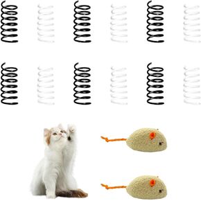ألعاب القطط Andiker للقطط الداخلية ، ألعاب ربيع Cat 12pcs ولعب 2pcs Cat Mouse مع ألعاب Catnip Interactive Cat للقطط القطط لدغة Swat (Black ، S)