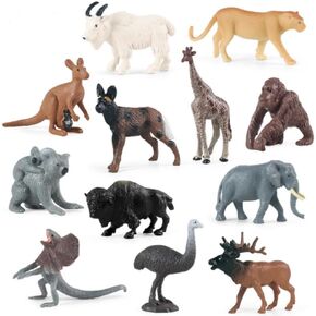 12PCS Tiny Jungle Animal Figures Toy Set, Realistic North American & Australian Grassland Animals Animal Figurines Toy for Kids for Cake Toppers Easter Eggs Gift