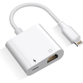 Lightning to Ethernet Adapter with Charging，[Apple MFi Certified] RJ45 to Lightning Ethernet LAN Network Adapter, Compatible with iPhone 14 13 12 11/iPad，Supports 100Mbps High Speed Ethernet Network