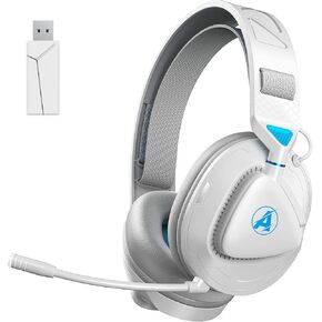 Wireless Gaming Headset for PS5 PS4 Switch PC Mac Lightweight Bluetooth Gaming Headset with 2.4GHz USB Dongle Over Ear Noise Cancelling Wireless Gaming Headphones with Microphone White