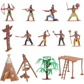 NUOBESTY Plastic Indians Figures Playset, Native American Indians Action Figurines and Accessories for Miniature Sandbox Decoration