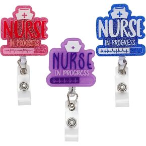 3pcs Nurse in Progress Badge Reel Retractable for Future Nurse - ID Badge Holder with Alligator Clip for Nursing Students & Medical Professionals Funny Gifts