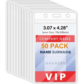 50 Pack Clear Badge Holder,3.26X 5.28/3x4 Inch/2.25" x 3.5" Plastic ID Card Holder Large Vertical Name Tag Holder Waterproof Badge Holders for Name Tag ID Card Badge with Waterproof Resealable Zip