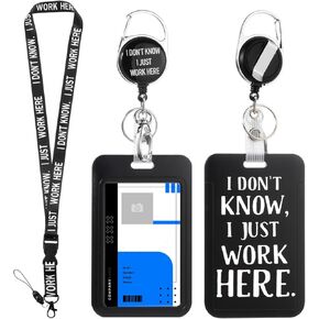 Badge Holder with Detachable Neck Lanyard Funny ID Card Protector Holder Photocard Name Tag Clips 24" Pull Cord Heavy Duty Badge Reel Holder Personalized Badge Keychain for Women Men