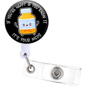 Badge Reels Holder Retractable with ID Clip for Nurse Name Tag Card Pharmacy Pharmacist Chill Pill Cute Funny Nursing Doctor Teacher Student Medical MD Work Office Alligator Clip ZJK342