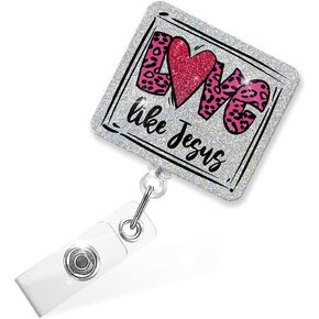 Love Like Jesus Retractable Glitter Badge Reel with Alligator Clip, Funny Faith Badge Holder Gifts for Nurse Medical Office Worker, Religious Valentines Day Christian Gifts for Nursing Student