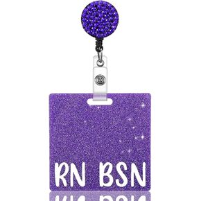 RN BSN Nurse Badge Buddy ، حامل شارة ممرضة Glitter ، إكسسوارات بطاقة شارة BSN RN للنساء الممرضات الممرضات الممرضات الجمالية (Pink)