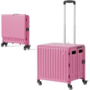 Rolling Cart for Teachers: Foldable Stair-Climbing Cart with Wheels Collapsible Crate Box for Grocery Shopping Office Files School Easter Basket Carrier|Rolling Tote with Lid Handle&Stair Climbing
