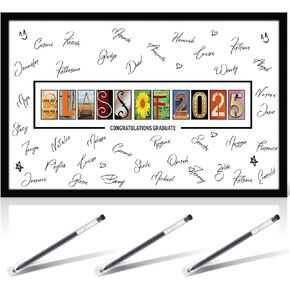 5 Pcs 2025 Graduation Decoration Guestbook Include 2025 Graduation Signature Board Picture Frame Cardboard Poster 3 Black Pen for Party Decoration Gift