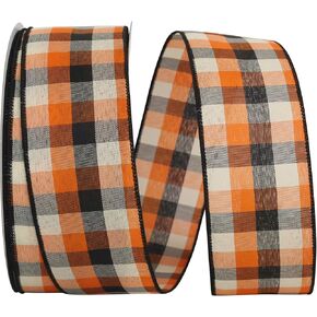 Reliant Ribbon 93463W-517-09F Afternoon Tonal Plaid Wired Edge Ribbon, 1-1/2 Inch X 10 Yards, Orange/Black