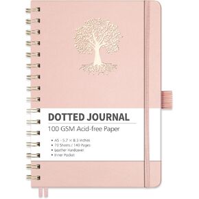 RETTACY Graph Paper Notebook, A5 Grid Spiral Notebook with 140 Pages, 5.7'' × 8.3'', Medium Size, Leather Hardcover, 100 GSM Thick Paper, for Students, Homework, Math, Engineering (Dark Green)