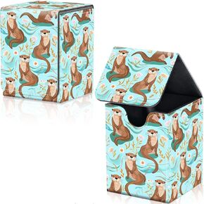 Card Deck Box for Trading Cards, MTG Deck Box Fits 100+ Single Sleeved Cards, PU Leather Strong Magnet Card Deck Case Holder for Magic Commander TCG CCG, Otter Pattern