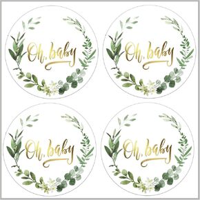 Mobiusea Creation Greenery Oh Baby Stickers | 60pcs Waterproof Gold Foil 2" Baby Shower Stickers for Favors, Labels, Invitations, and Gender-Neutral Shower Themes