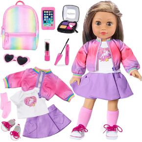 مجموعة ملحقات دمية أمريكية 18 بوصة وملحقات المكياج - حزمة Doll Makeup Doll Outfit Playsets مع حقيبة ظهر قوس قزح وضروريات الموضة (دمية غير متضمنة)