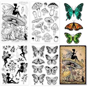 Globleland 4pcs Butterfly Fairy Clear Clear for DIY Scrapbooking elf Mushroom Silicone Clear Stamp Seals Stamps Transparent for Making Photo Photo Journal Home Decoration