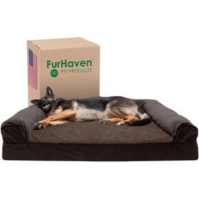 Furhaven تبريد جل الكلب سرير للكلاب الكبيرة مع مدفوعات قابلة للإزالة وغطاء قابل للغسل ، للكلاب حتى 125 رطلاً - أريكة شيربا وتشنيل - القهوة ، Jumbo Plus/ XXL