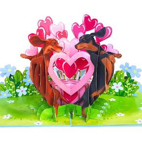 Heartags- Card Mothers Day ، 6 × 8 في Dachshund زوجين يطفو على تشغيل بطاقة الذكرى السنوية للزوجة ، والزوج ، هو ، لها ، عيد ميلاد الكلب المضحك للنساء ، الرجال ، عيد الأم مع المغلف