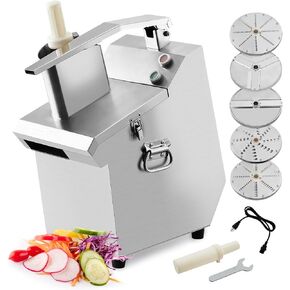 Commercial Food Processor, Multifunctional Food Chopper with 6-Blades, Stainless Steel Electric Vegetable Slicer for Hotel Kitchen Restaurant (Slicer, Shredder, Strip Disc, Dicing Disc)