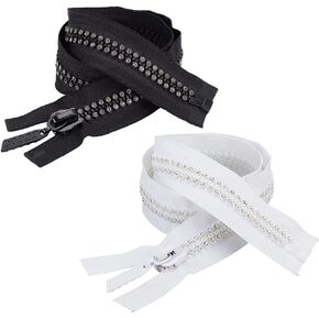 Olycraft 2 Colors #10 White Black Rhinestone Zipper 24.9x1.4 inch استبدال SHIPPER SLIDER SLIDER SHIPPER مع حجر الراين لخياطة الراتنجات القريبة DIY الحرف اليدوية الخياط