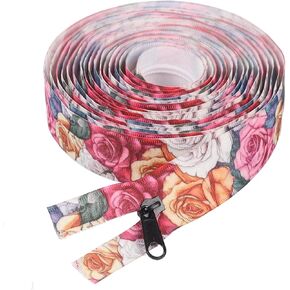 1pc Peony 177.17 Inch Zipper with 10 Lock-Free Zipper Pullers, No. 5 Transfer Floral Nylon Zipper Suitable for Luggage Home Textiles Clothing
