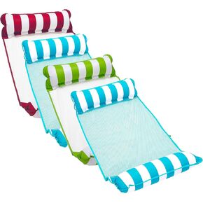 Aqua Monterey Hammock Pool Float - Four Pack - Two Light Blue, One Lime Green and One Burgundy/White Stripe, 4-Pack