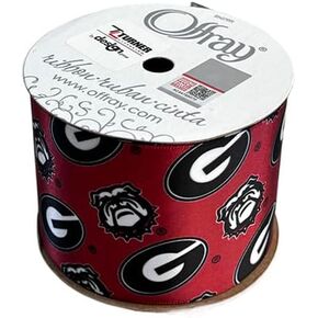 2.5" Georgia Ribbon, Licensed by Offray Ribbon - Officially Licensed (Red - 5 Yards (15 Feet))
