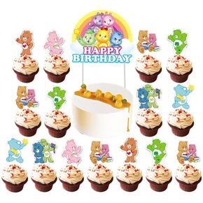 25pcs Care Cute Bear Cake Topper Party Worders Cares Bears Cake Cake Topper Party Decoration Sets for Cares Bears Party Cake Decoration