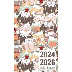 Pocket Planner 2024-2026: 3 سنوات تقويم شهري للمحفظة من يناير 2024 حتى ديسمبر 2026 مع العطلات ، غطاء القط.