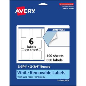 Avery Matte White White Square Dequible مع تقنية التغذية المؤكدة ، والطباعة إلى الحافة ، 2.75 "× 2.75" ، 90 ملصقات قابلة للإزالة ، ملصقات قابلة للطباعة بالليزر/الحبر.