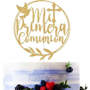 Gold Glitter Mi Primera Communion Cake Topper, First Holy Communion/My Baptism Day, Spanish Baptism Baby Shower Party Decorations Supplies