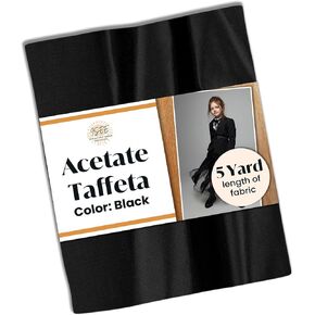 Isee Fabric 60 "x180" inch acetate taffeta taffeta material - مادة غير مشوهة بواسطة الفناء - مثالي للفساتين والأزياء والزخارف - نسيج خفيف الوزن ودائم للمشاريع - الأسود (5 ياردات)