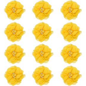 PATIKIL 2 Inch Chiffon Flowers, 12 Pcs Rhinestone Pearl Sewing Fabric Flowers Artificial Appliques Embellishments for Clothing Wedding DIY Craft Headbands Decor, Gray