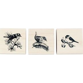 Inkadinkado Winter Birds Wood Stamp for Arts and Crafts 3 PC. 1.5 '' w x 1.5 '' l