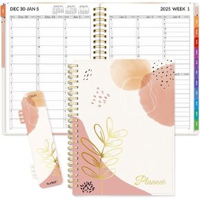 SUNEE 2025 Appointment Book, Quarter-Hourly, Weekly & Monthly - from January 2025 - December 2025, 8.5"x11" Weekly Planner, Flexible Cover, Note Pages, Pockets, Bookmark, Spiral Binding, Black