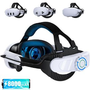VR Head Strap Compatible with Meta Quest 3/3S/2, Adjustable Elite Strap Replacement with 8000mAh Rechargeable Battery for Quest 3 Head Strap,Enhanced Comfort Extend Playtime VR Accessories