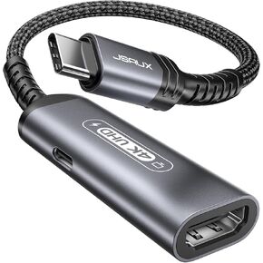 جي سوكس محول USB C الى HDMI وشاحن | 4K @60Hz 2 في 1 محول متعدد المنافذ من النوع C الى HDMI مع PD 100 واط شحن سريع ثاندربولت 3/4 متوافق مع ماك بوك برو/اير ايباد جالكسي S23 ستيم ديك روج الي