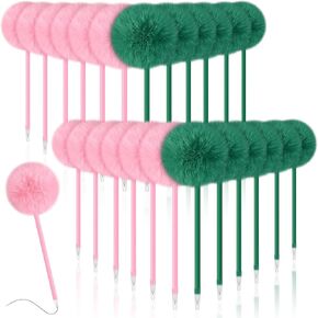 24 PCS Witch Princess Perted Pen مع Pom Pom Topper Pink Green Party Supplies للمعالج أفلام وموسيقى عاشق الحفلات وهدية عيد ميلاد