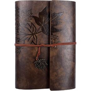 Vintage Leather Journal with Maple Leaf Design, Refillable 3 Ring Binder Notebook, PU Cover Writing Diary, Travel Sketchbook with Strap Closure, A5 Size Art Journal