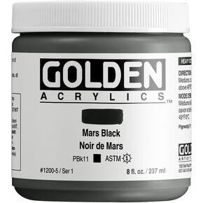 Heavy Body Acrylics by GOLDEN, Mars Black, 8 fl. oz. Jar, Professional Acrylic Paint, Opaque