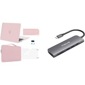 MOSISO Compatible with MacBook Air 13.6 inch Case 2022 A2681 M2, USB-C Hub, 6in1 Type-C Multiport Adapter&Carrying Sleeve Bag&Keyboard Cover&Webcam Cover&Screen Protector, Baby Pink&Space Gray