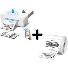 White Bluetooth Thermal Shipping Label Printer, with 4" x 6" Roll Direct Thermal Labels, 500 Labels Per Stack