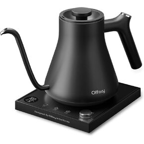 Gooseneck Electric Kettle, Offacy Gooseneck Kettle with 100% Food Grade 304 Stainless Steel, Pour Over Kettle & Coffee Kettle, Tea Kettle 1200 Watt Quick Heating, 0.9L, Siver